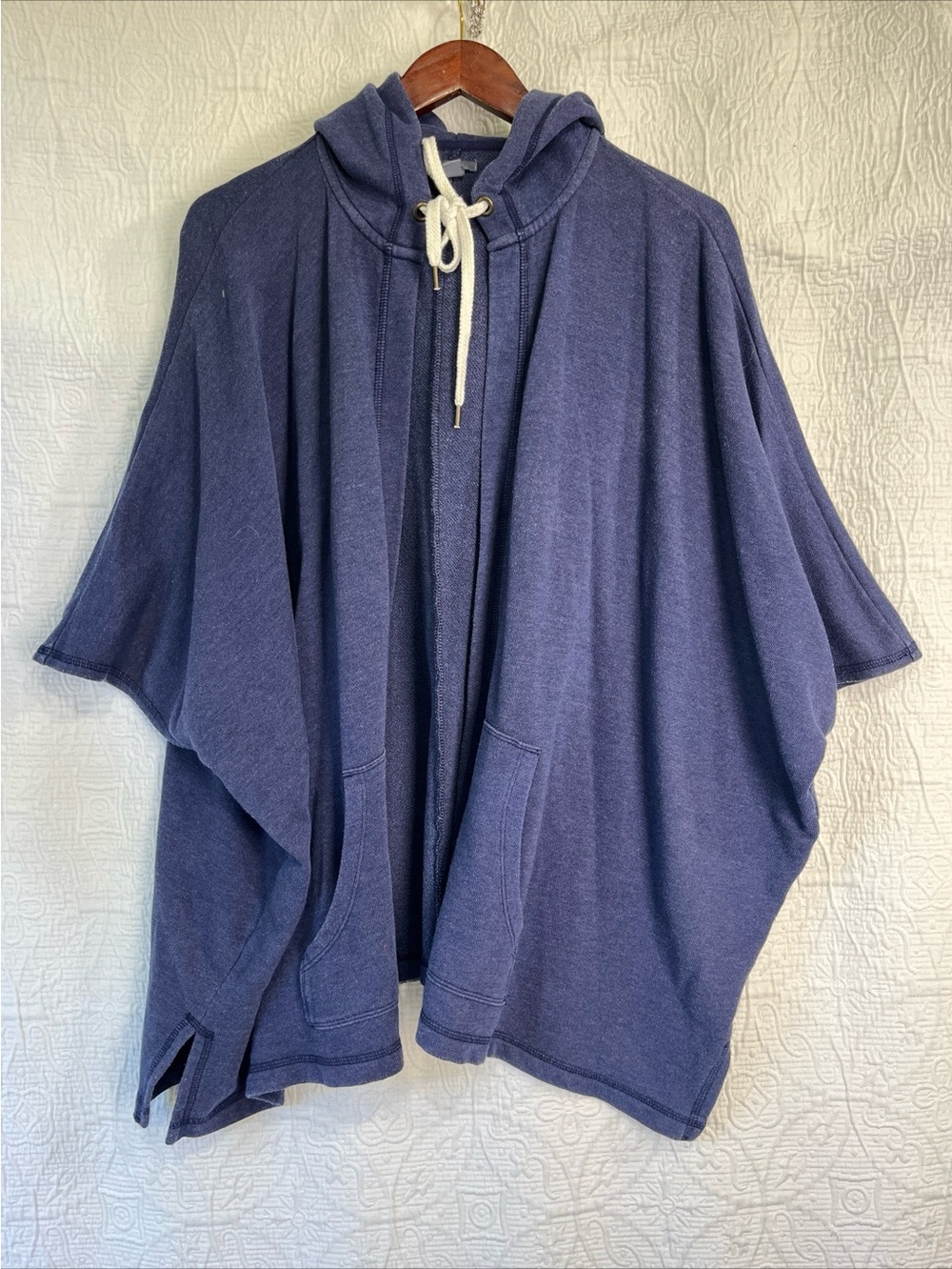Aerie Soft Hoodie XS S Blue Sweatshirt Open Front Oversized Beach Coverup Poncho